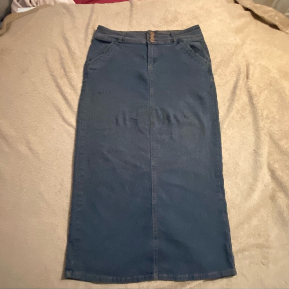 Y2K miss noFuze maxi Denim Blue Women's Skirt with slit 12